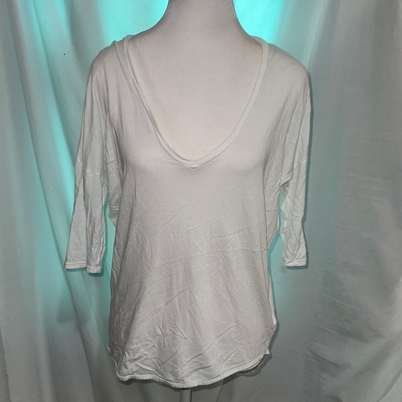white oversized Express v neck hi lo top size xs - Picture 1 of 3